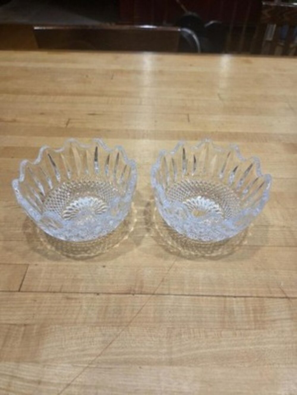 Vintage 24% Lead Crystal Ruffled Dessert Bowls Heavy Starburst Pair Set 2